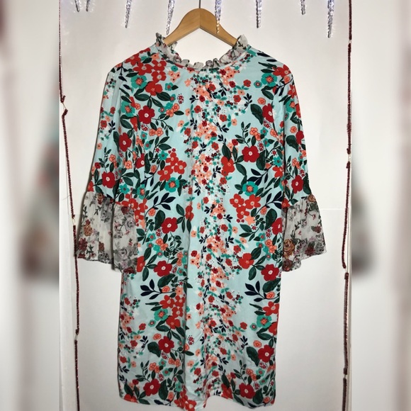 ✨COLOURFUL FLOWER PRINT LONG SLEEVES DRESS (L) - Picture 3 of 5